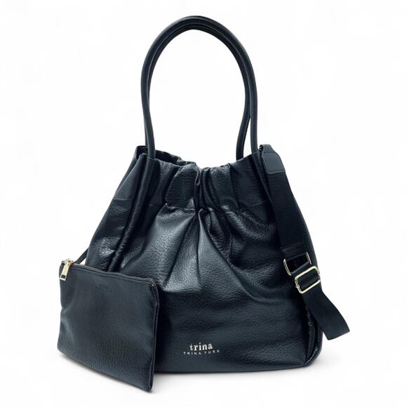 Trina Turk Bucket Crossbody Tote Bag Black Drawstring Closure New With Tags - Picture 1 of 7